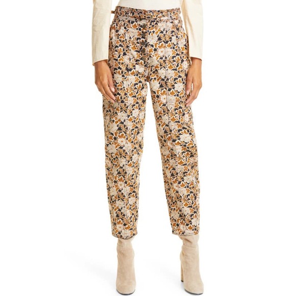 Ulla Johnson Denim - Ulla Johnson Apollo‎ Jeans Bronze Floral High Rise Button Fly Tapered Size 6